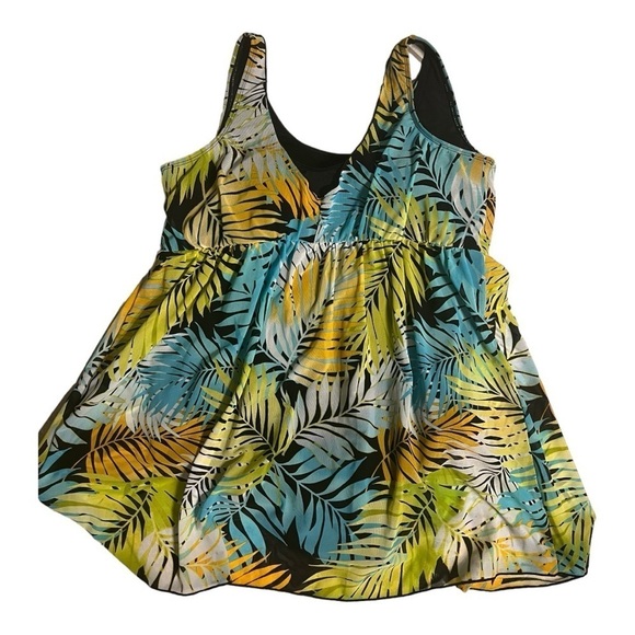 Denim & Co. Beach Printed Tropical Palm V-Neck Surplice Swim Dress Size 16 - Picture 7 of 14